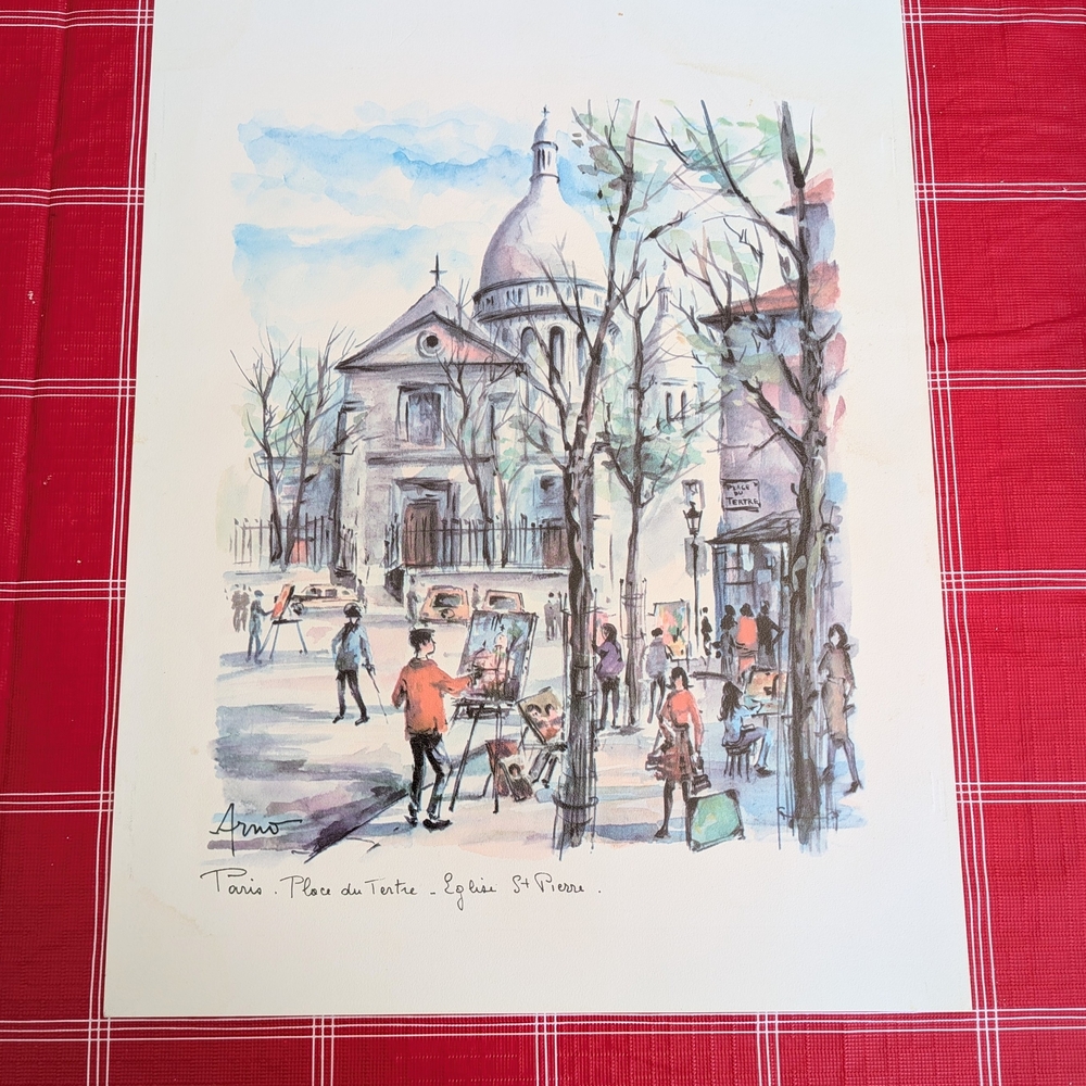 Vintage Parisian Street Life Watercolor By Peter Arno 8x10.25 Print 10x 13 Paper